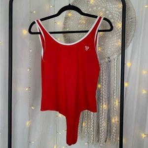 Red TNA thong style bodysuit with white detailing size L